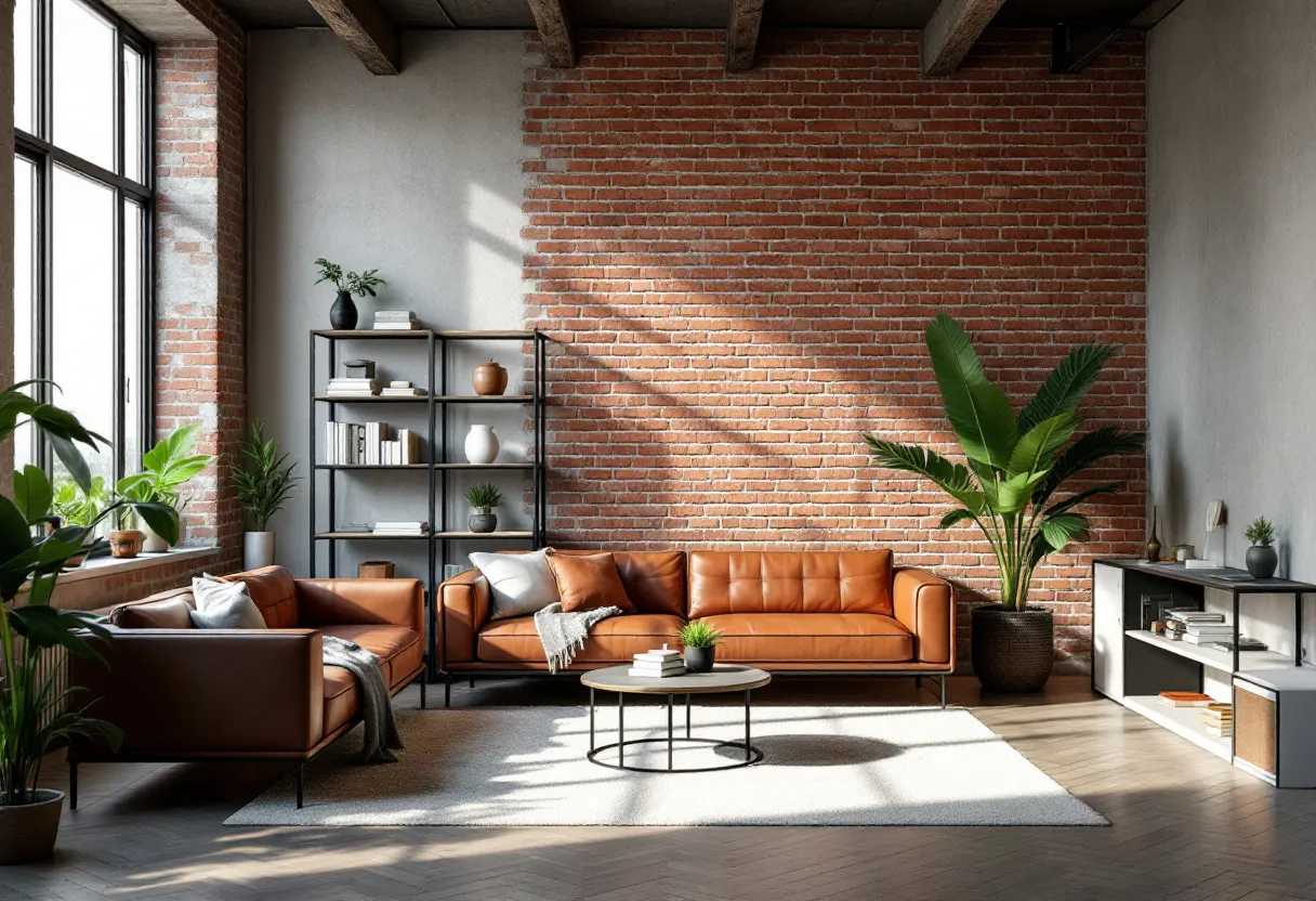 Tuğla duvarlı loft salon
